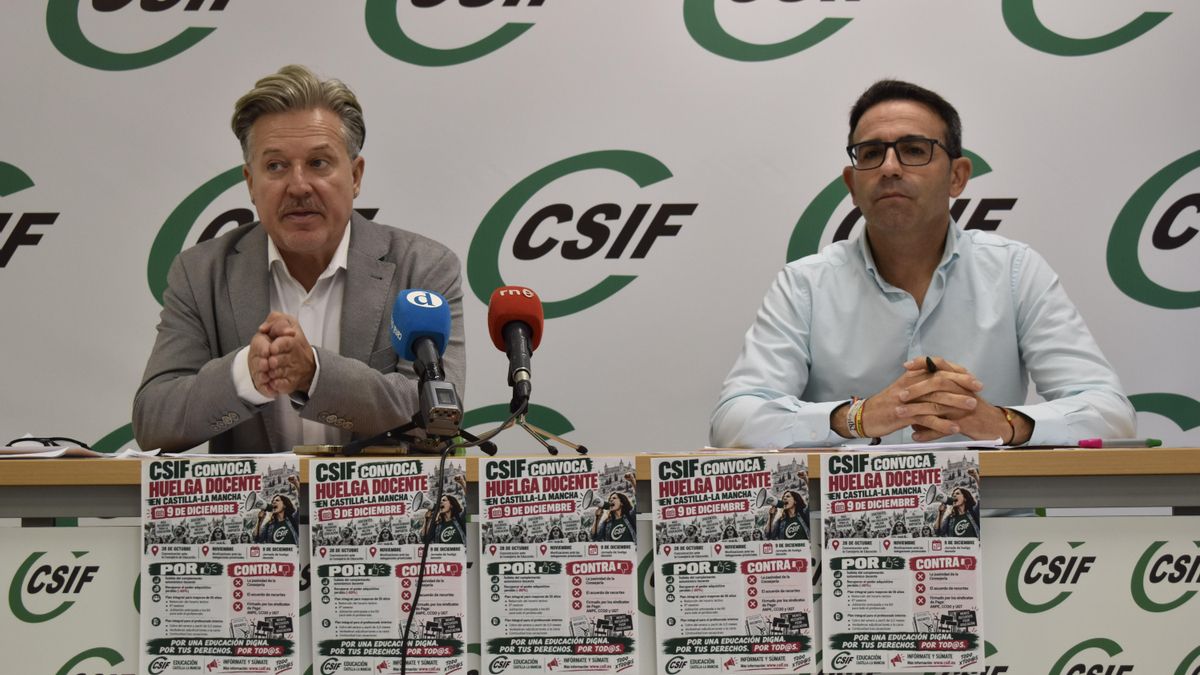 Rueda de prensa de CSIF para convocar la huelga educativa en Castilla-La Mancha