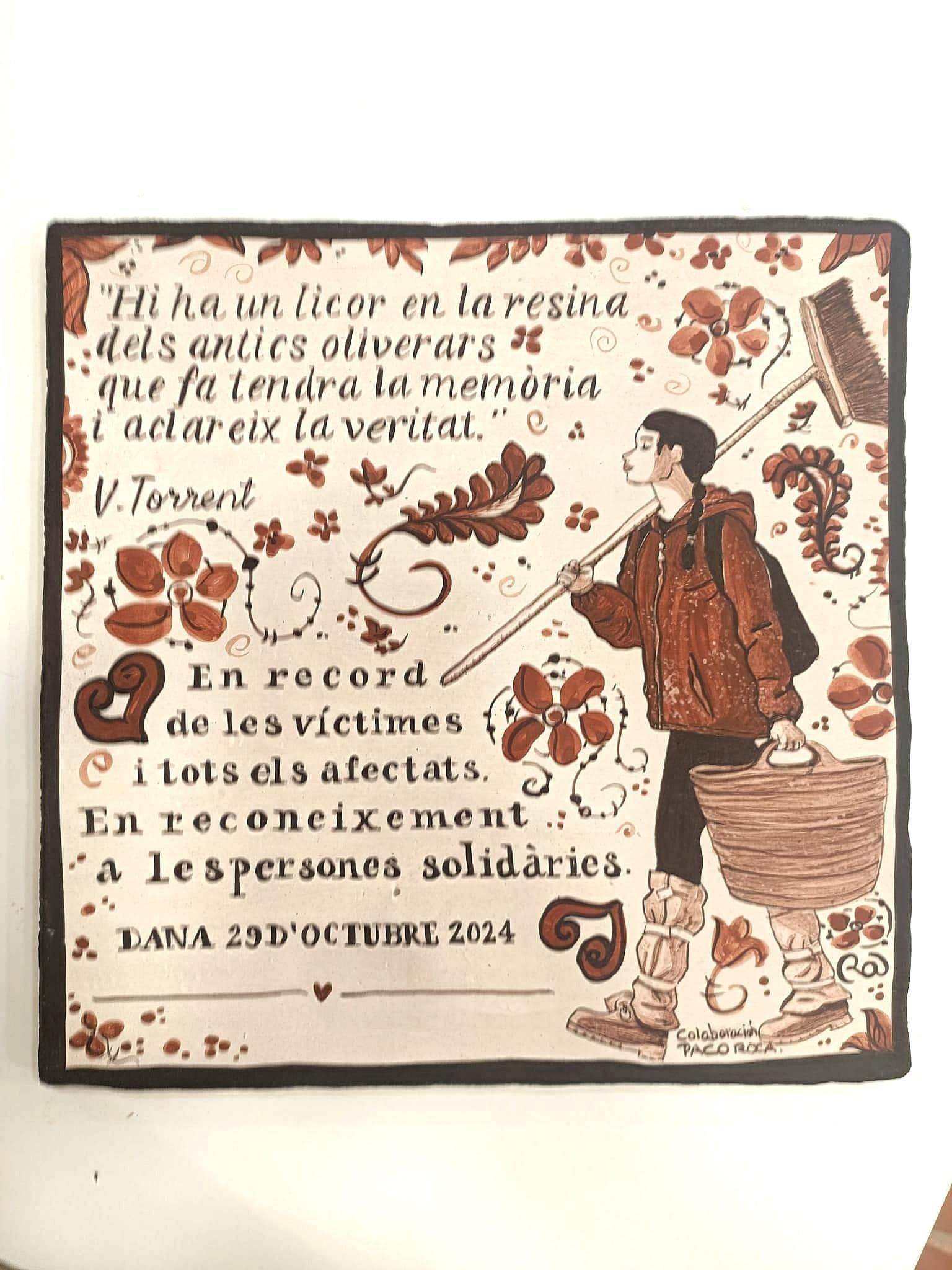 La placa commemorativa que els veïns de Russafa volen col·locar al Parc Central, en homenatge a les víctimes de la dana.