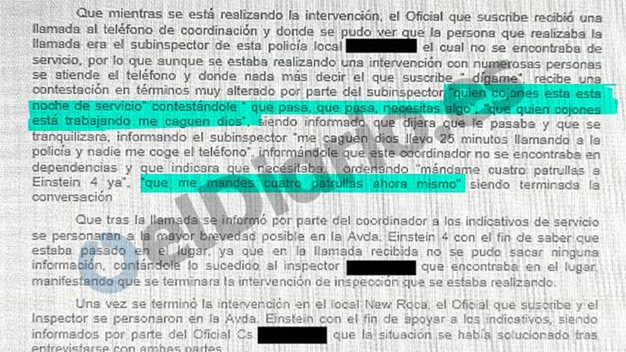 Un segundo extracto del informe redactado por los agentes de servicio que acudieron a la discoteca