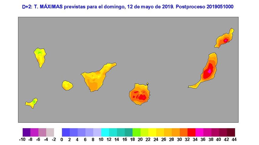 Temperaturas máximas previstas para este domingo 12 de mayo, según la Agencia Estatal de Meteorología.