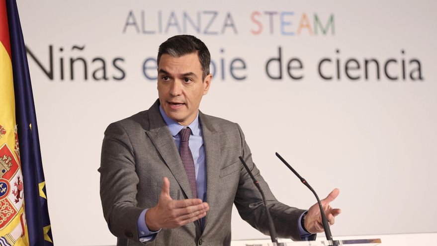 El presidente del Gobierno, Pedro Sánchez, interviene en el acto 'Alianza STEAM por el talento femenino. Niñas en pie de Ciencia', en el CSIC, a 11 de febrero de 2022, en Madrid (España)