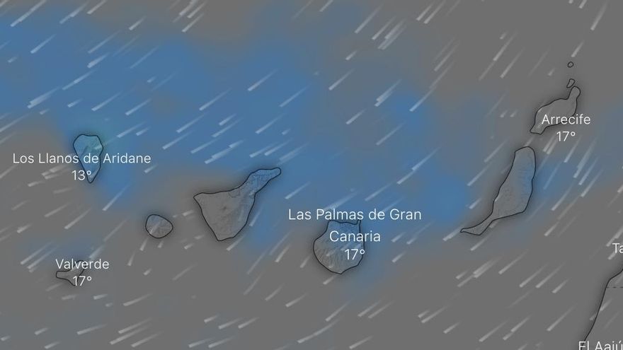 Probabilidad de lluvia en Canarias en la medianoche del lunes al martes, según el modelo meteorológico europeo (ECMWF)