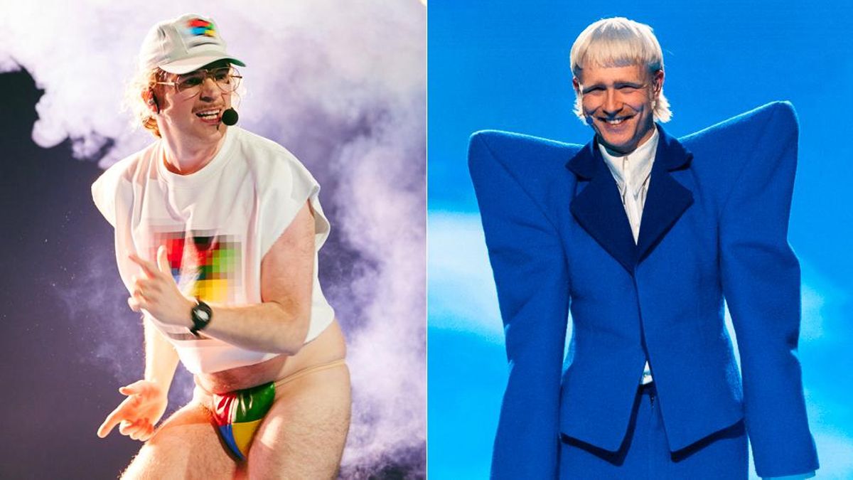 Windows95man (Finlandia) y Joost Klein (Países Bajos) en sus ensayos para Eurovisión 2024