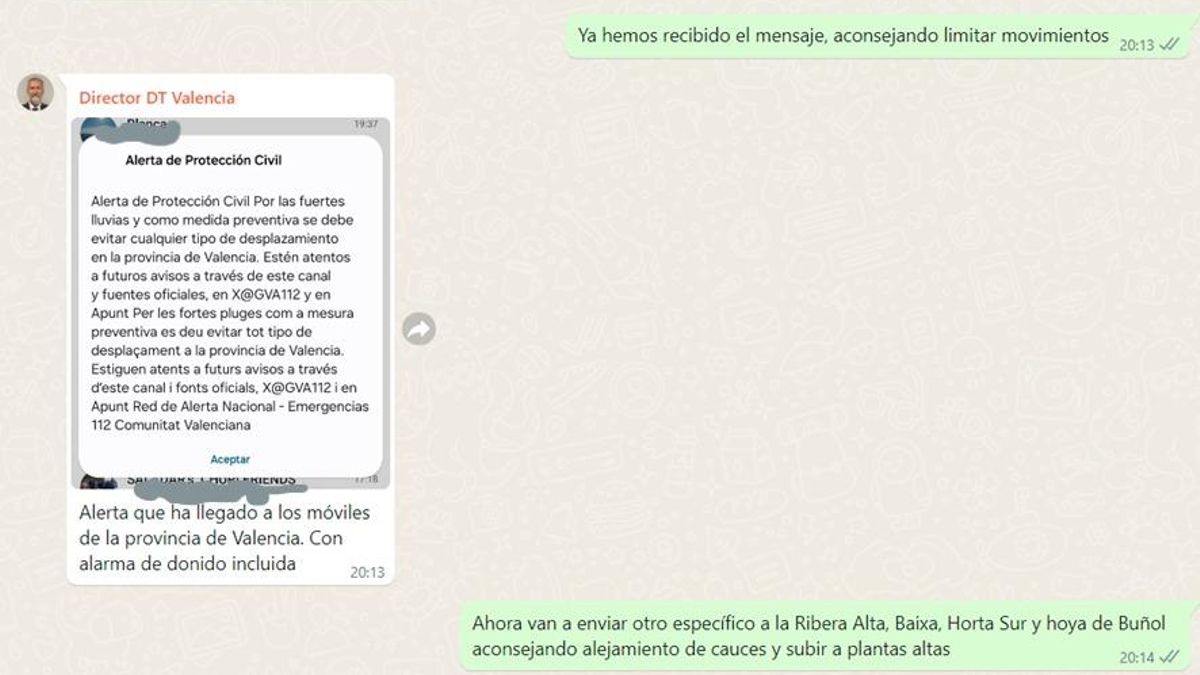 Captura de pantalla del documento enviado por el juzgado de Catarroja a las partes, sobre los WhatsApp de José Ángel Núñez que fue aportado a la causa.