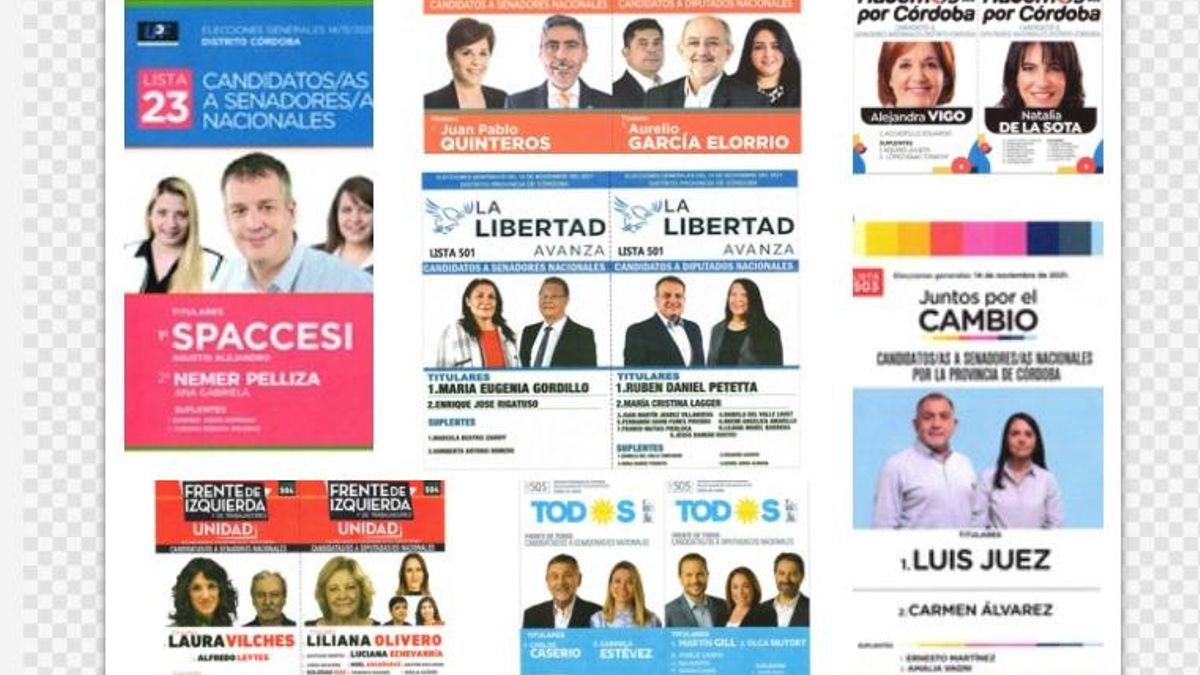 Las boletas para las elecciones del 14 de noviembre en Córdoba