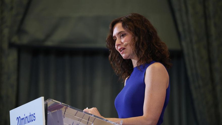La presidenta de la Comunidad de Madrid, Isabel Díaz Ayuso, este jueves durante el ciclo ‘El pulso de nuestras comunidades: Madrid’ organizado por el periódico 20minutos.