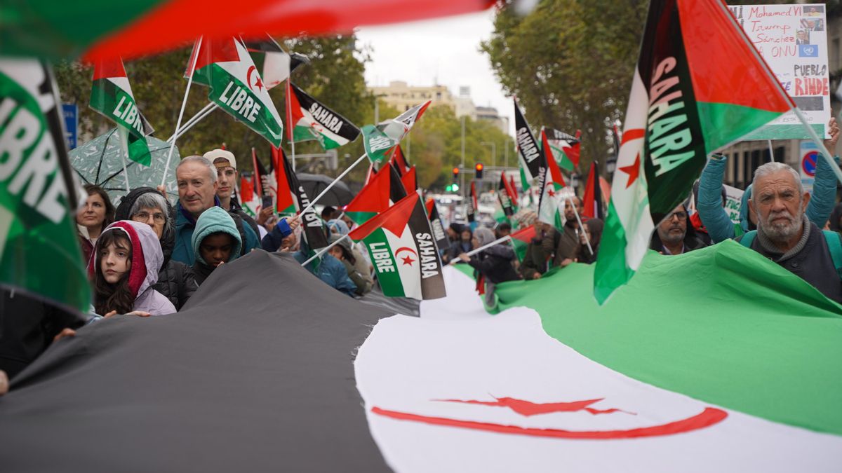 Banderas saharauis en la manifestación en Madrid
