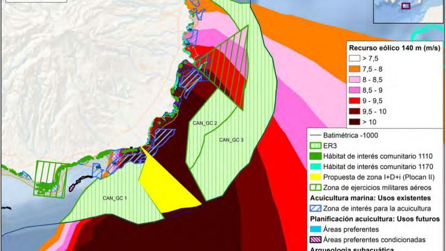 Delimitación de los polígonos ER3 para el desarrollo de la eólica marina en la zona sureste de la isla de Gran Canaria (Fuente: Gobierno de España)