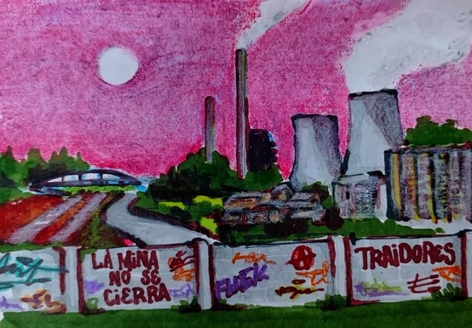 Dibujo realizado por el alumno Mateo Llamas en torno al proyecto de 'La Ruta de la bestia', basado en la novela de Nohelia Alfonso 'Amar a la bestia'. 