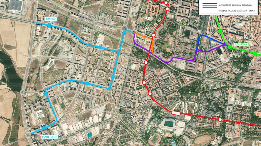 Plano detallado, con el recorrido que seguirá el tranvía en su ampliación hasta Zabalgana