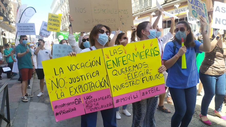 Protesta de sanitarios este jueves en Madrid.