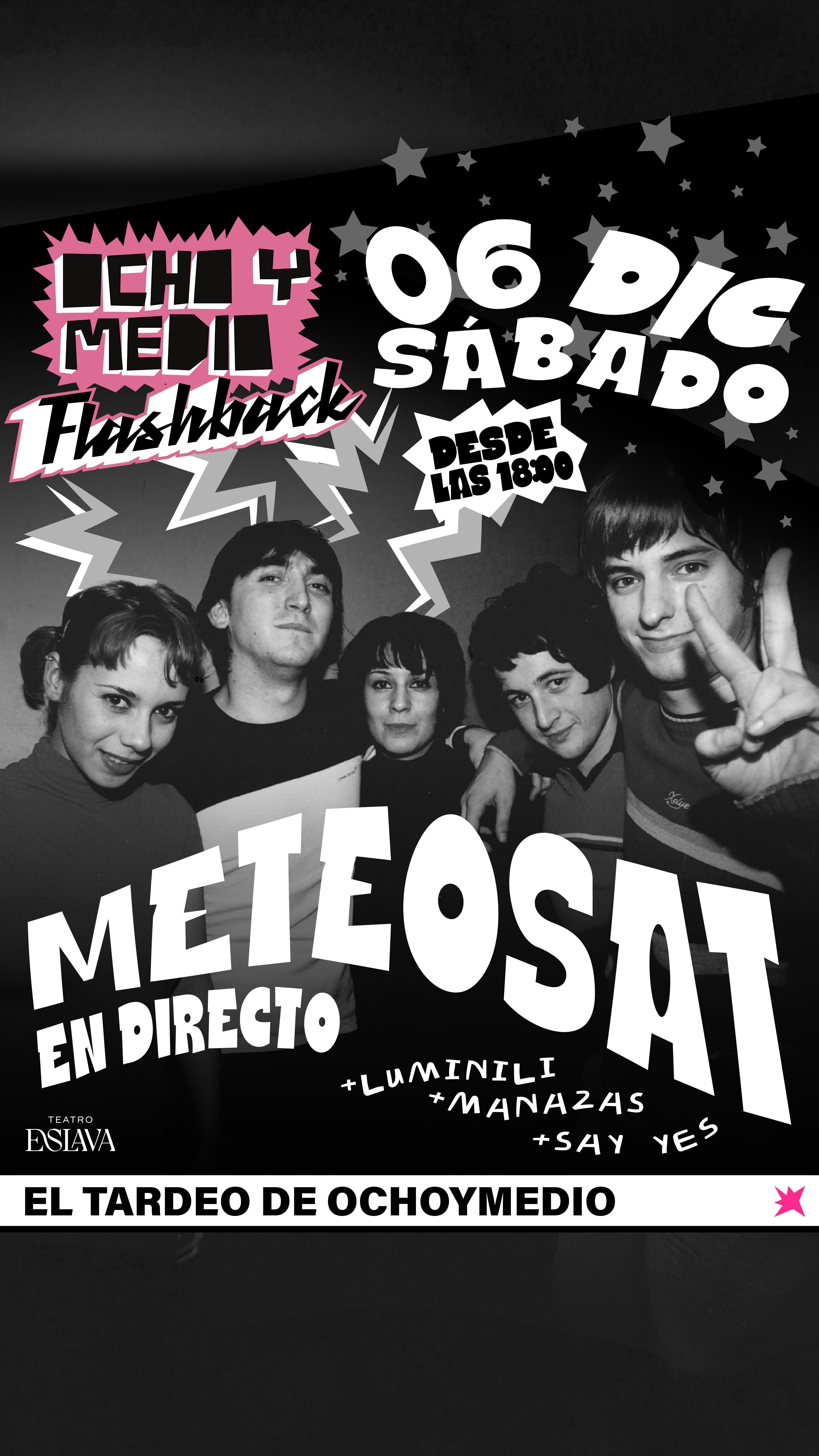 Cartel que anuncia el concierto de Meteosat el 6 de diciembre de 2025 en Ochoymedio en el Teatro Eslava