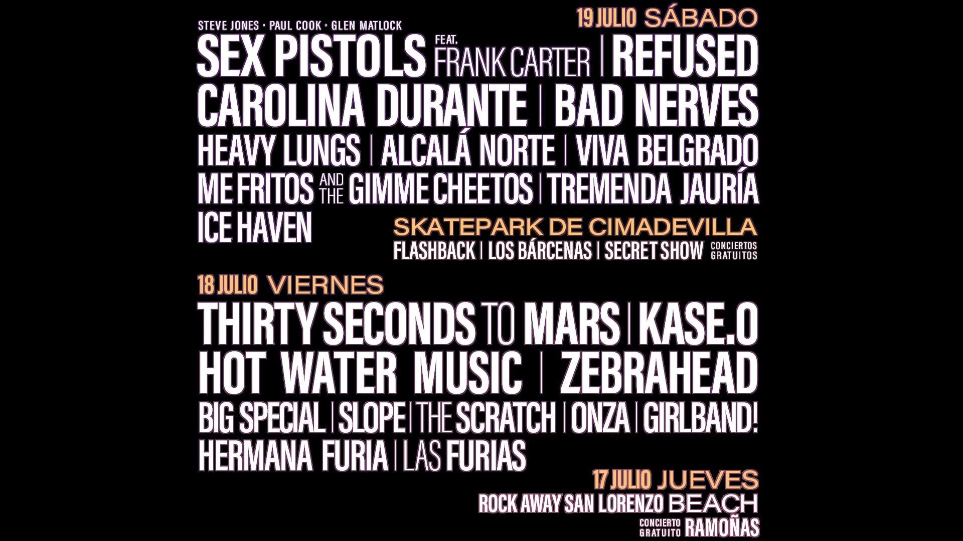 Cartel con la programación de actuaciones en el Tsunami Xixón 2025. Tremenda Jauría ya no actuará el próximo 19 de julio.