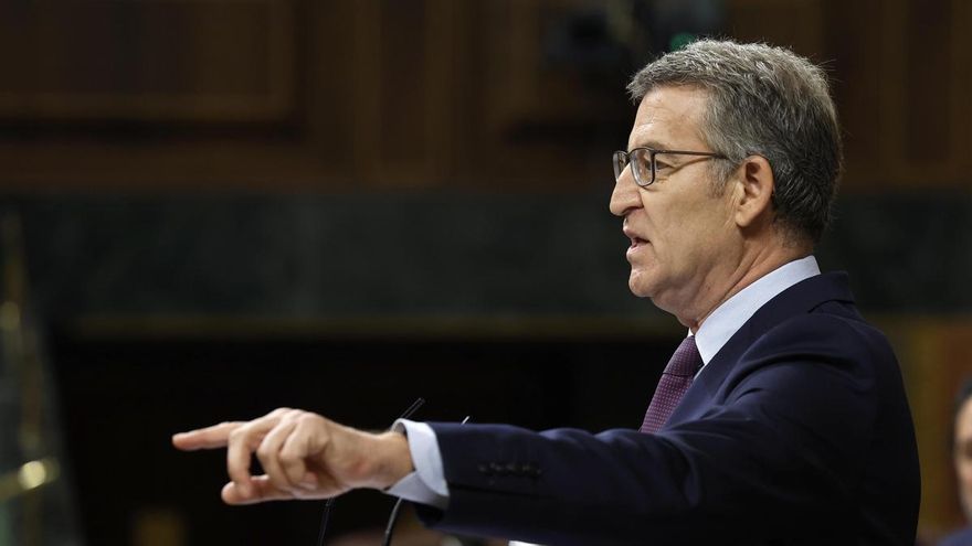 El líder del PP, Alberto Núñez Feijóo, durante su intervención ante el pleno del Congreso este miércoles