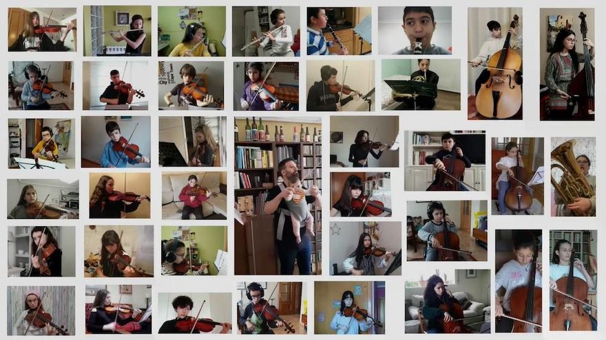Los 42 músicos de la Orquesta Promesas de la UR, al unísono desde sus casas