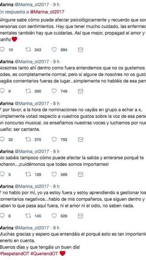 El hilo de tuits de Marina
