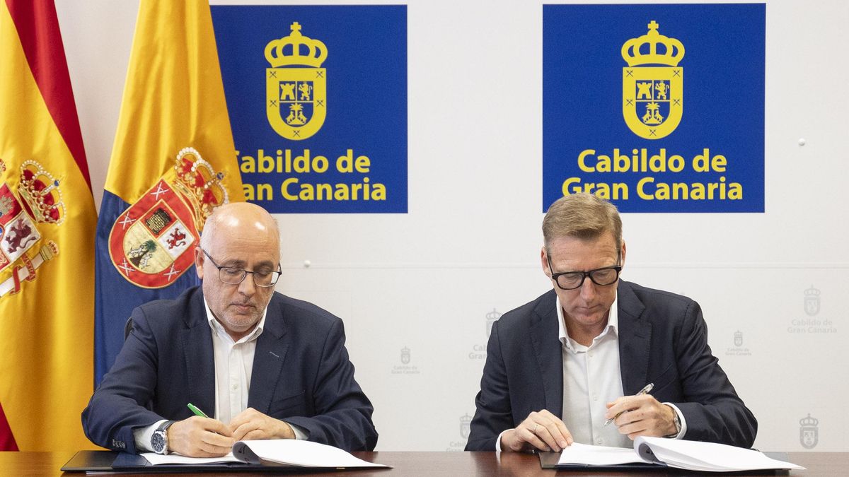 Antonio Morales y el responsable de Desarrollo de Renovables de Naturgy en Canarias, Sergio Auffray, en la firma del acuerdo.