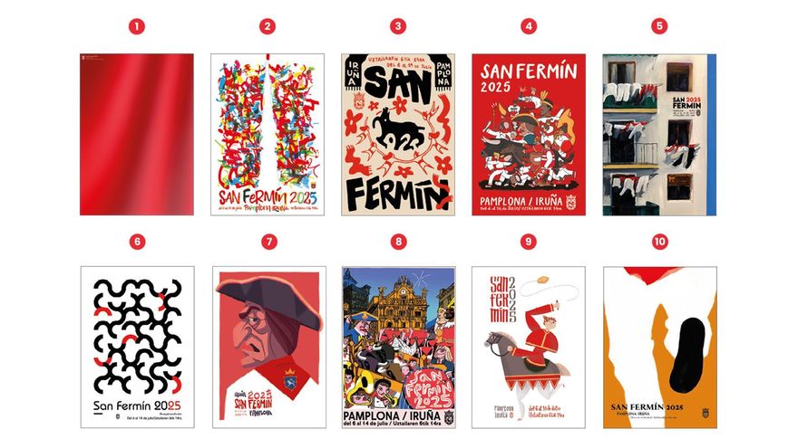 Los 10 carteles finalistas para las fiestas de San Fermín 2025: cómo y hasta cuándo se puede votar