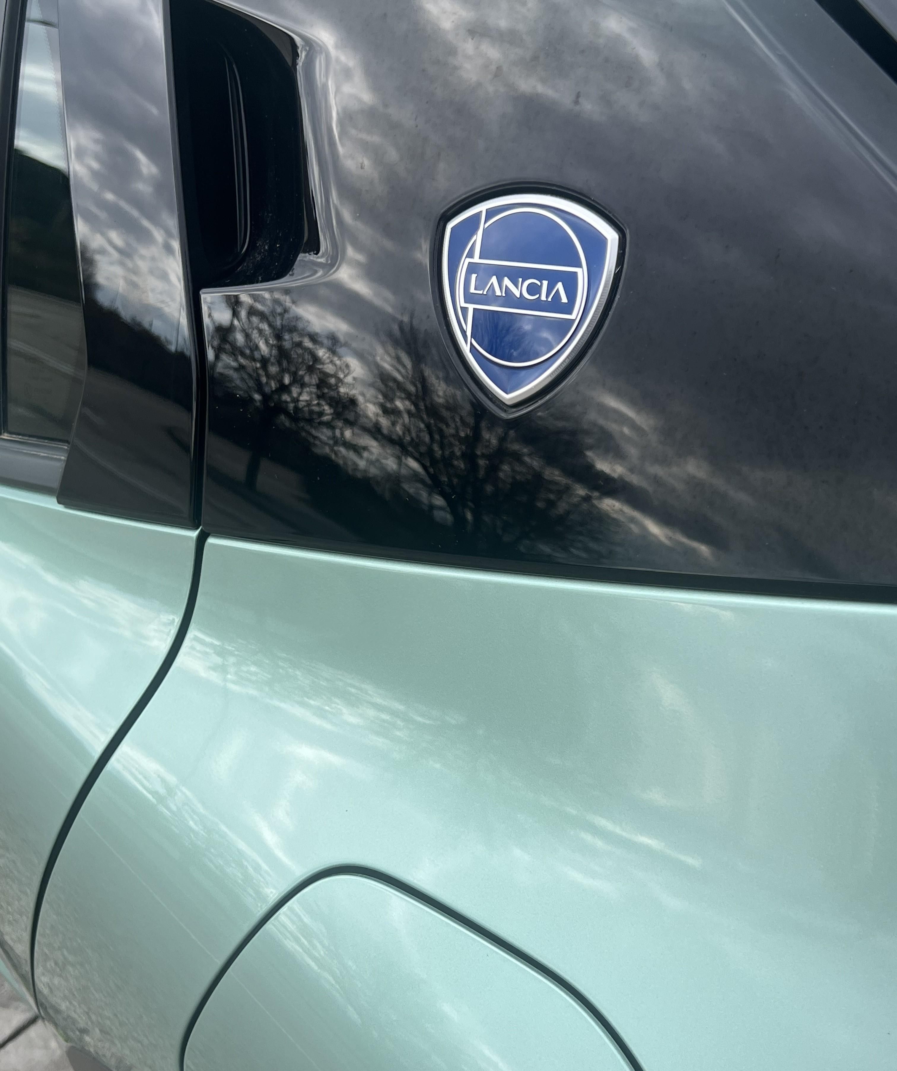 Detalle del tirador de puerta trasero y del logo de la marca en el pilar C.