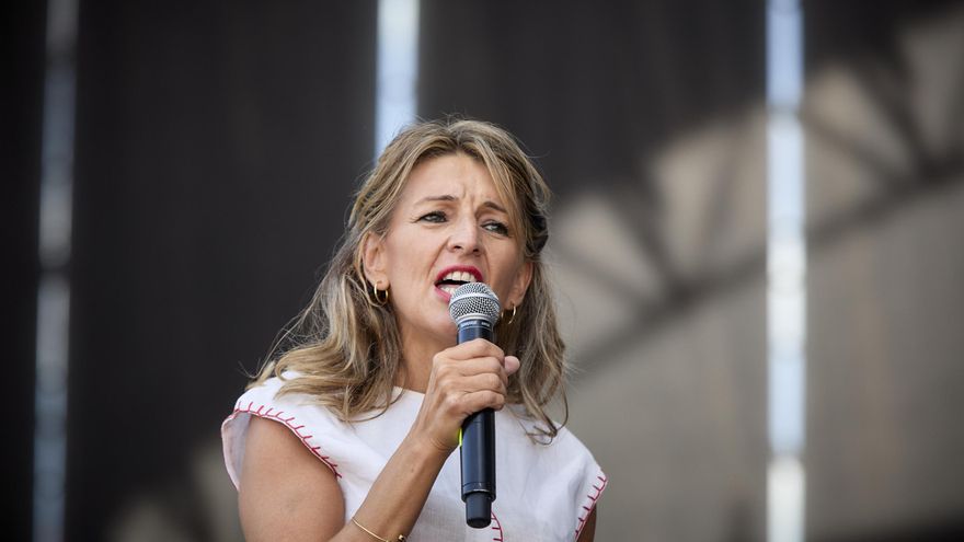 La vicepresidenta segunda del Gobierno y ministra de Trabajo y Economía Social, Yolanda Díaz, en la fiesta del centenario del PCE, a 25 de septiembre de 2021, en Rivas-Vaciamadrid, Madrid (España).