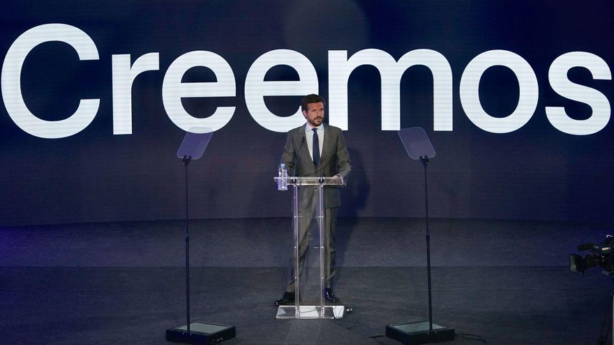 Casado, este lunes, en la presentación de la Convención Nacional de octubre.