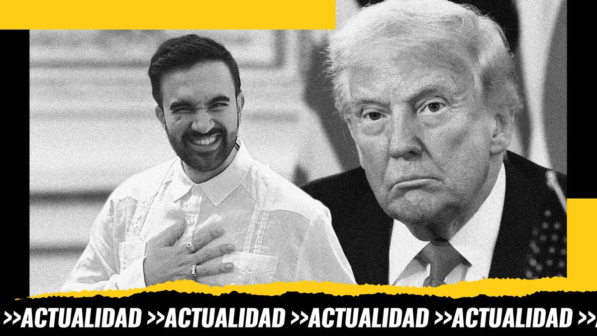 El nuevo alcalde de Nueva York Zohran Mamdani y de fondo Donald Trump