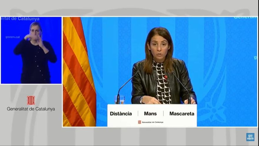 La consellera de Presidencia y portavoz del Govern, Meritxell Budó, en rueda de prensa telemática.