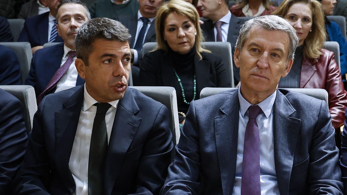 El presidente de la Generalitat valenciana, Carlos Mazón, y el líder del PP, Alberto Núñez Feijóo.