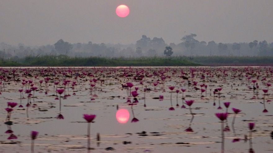 Amanecer en el Lago de los Lotos, noreste de Tailandia