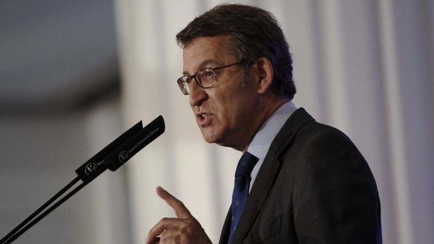 El presidente de la Xunta de Galicia, Alberto Núñez Feijoo, interviene en un desayuno informativo organizado por Nueva Economía Forum, a 8 de junio de 2021, en el Hotel Four Seasons, Madrid, (España).