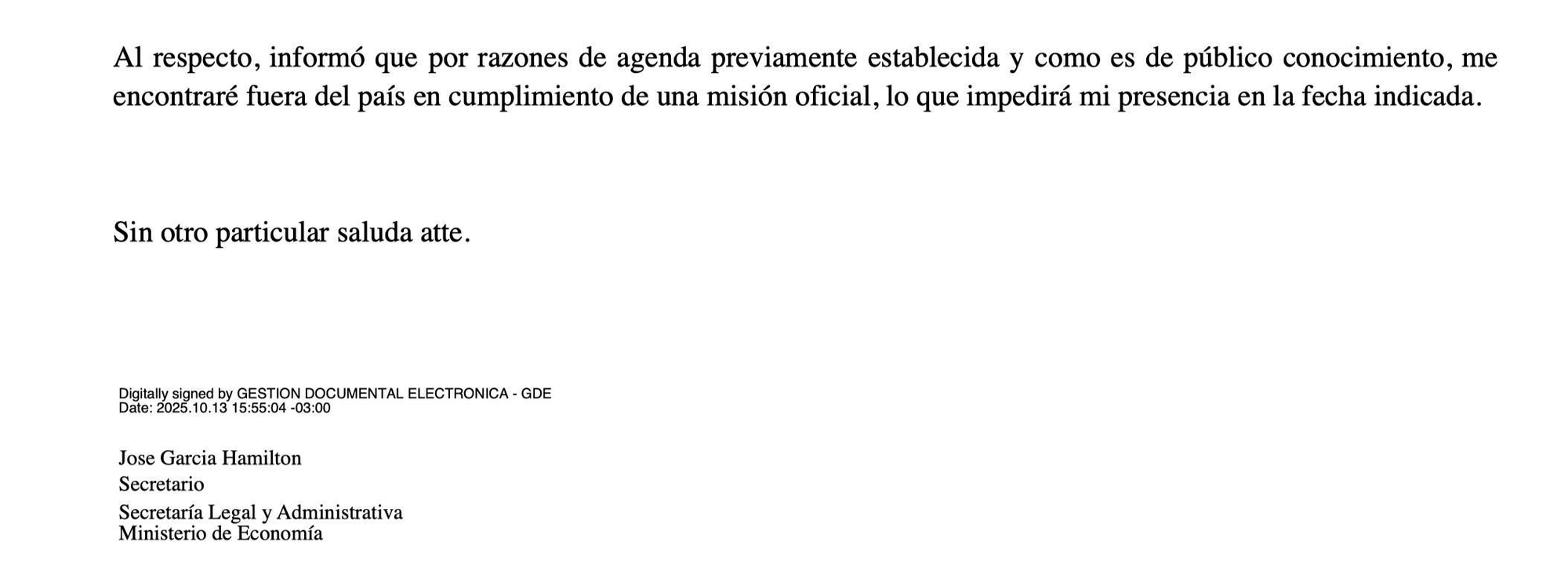 El texto que presentó el Ministerio de Economía.