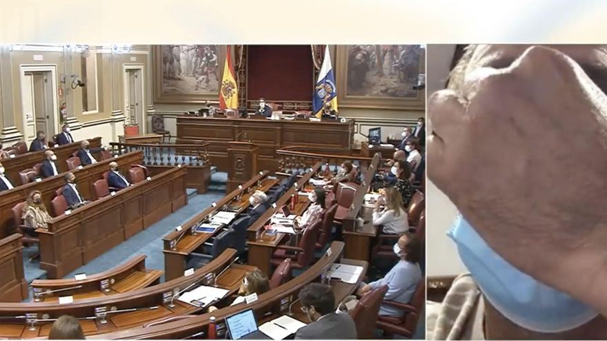 El alcalde de El Paso, Sergio Rodríguez, se desmorona este martes en una intervención en el Parlamento de Canarias