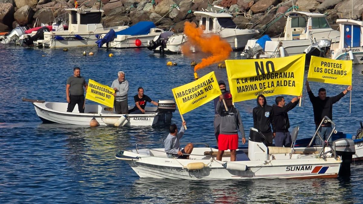 El pueblo de La Aldea protesta contra la instalación jaulas marinas en su costa: ''El mar no es un polígono industrial''