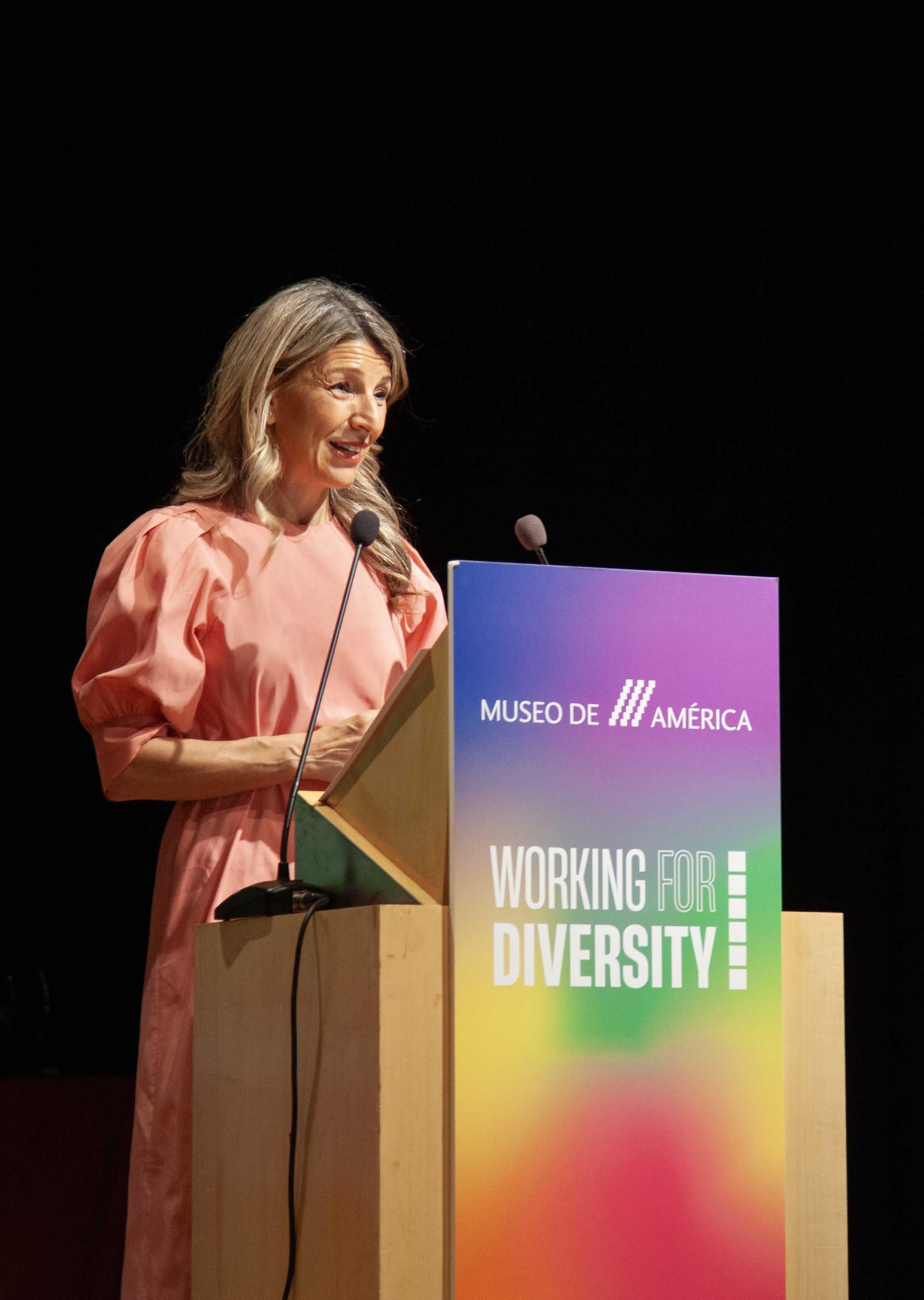 Yolanda Díaz, vicepresidenta segunda del Gobierno de España y ministra de Trabajo y Economía Social durante la apertura de Working for Diversity.
