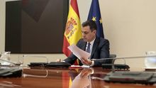 Pedro Sánchez antes de la undécima reunión telemática con los presidentes autonómicos.