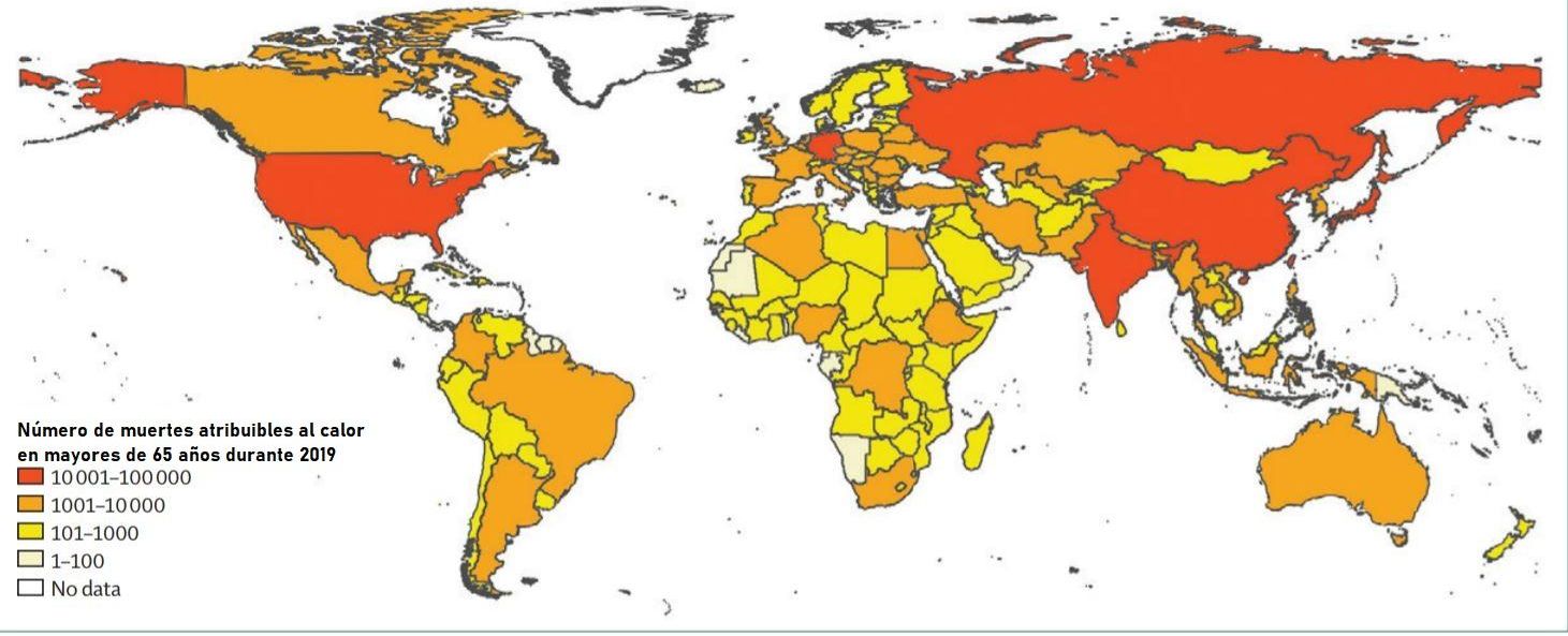 Cálculo de fallecimientos por calor en la población mayor de 65 años por países / The Lancet Countdown.