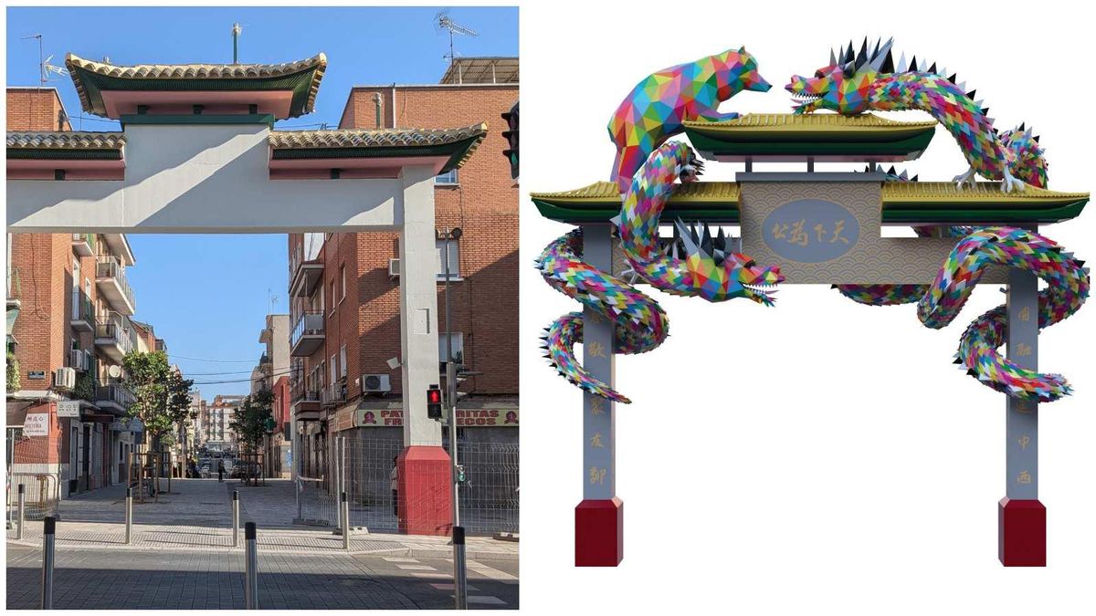 Un oso y dos dragones para coronar el arco chino de Usera que va a empezar a montar Okuda