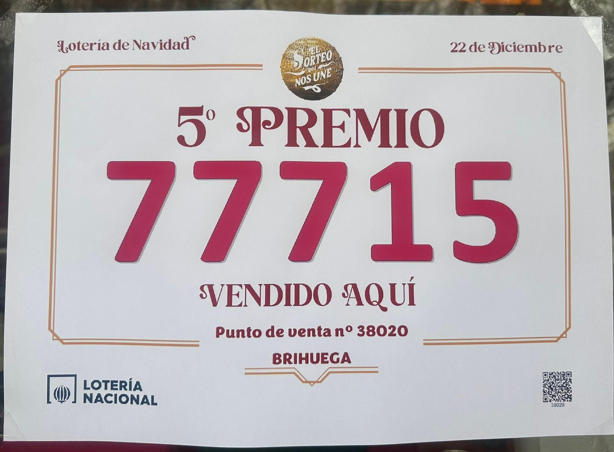 Brihuega ha repartido uno de los quintos premios de la Lotería de Navidad