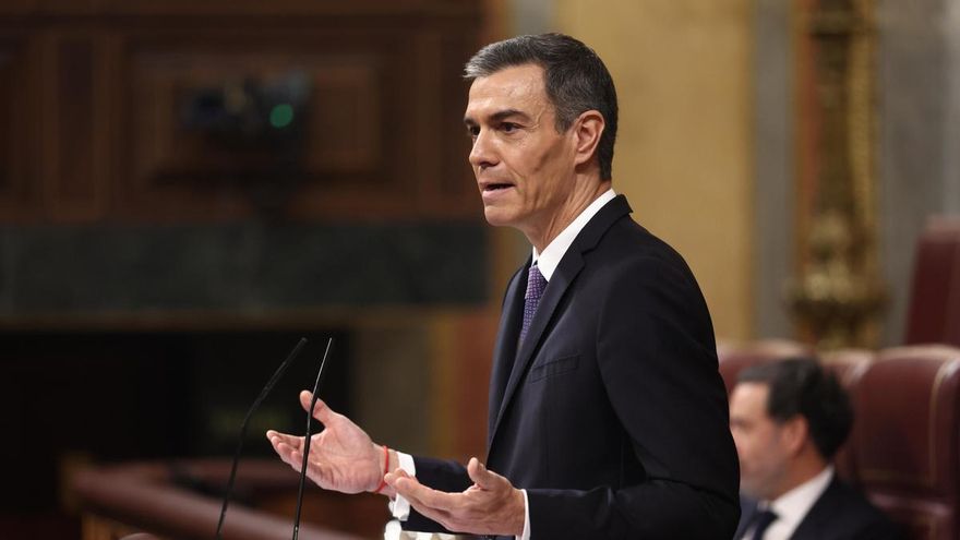El presidente del Gobierno, Pedro Sánchez, interviene durante el pleno del Congreso.
