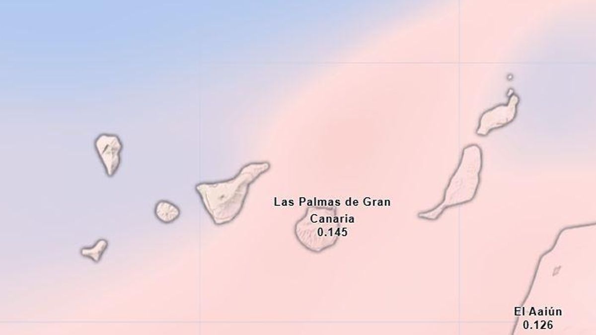 Mapa que muestra la presencia de una ligera calima sobre Canarias este domingo 29 de diciembre.