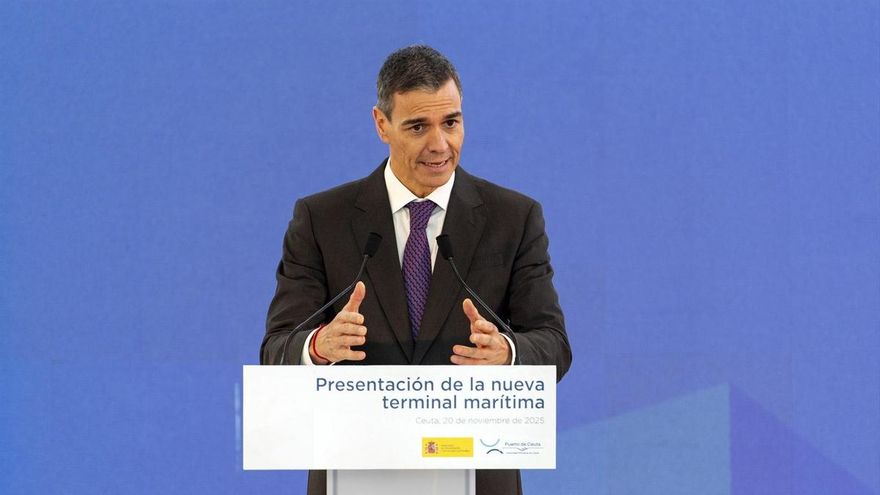 El presidente del Gobierno, Pedro Sánchez, preside el acto de presentación de las instalaciones de la nueva terminal marítima, a 20 de noviembre de 2025, en Ceuta (España).