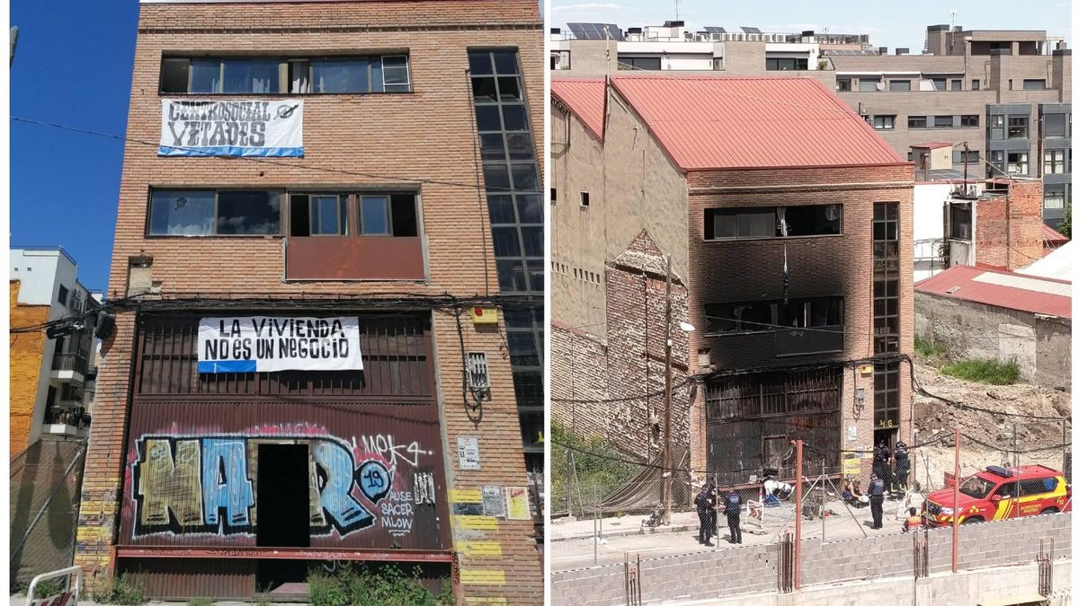 Las cenizas de Vetades, el centro social okupado de Carabanchel que se evacuó y desalojó por un incendio bajo sospecha