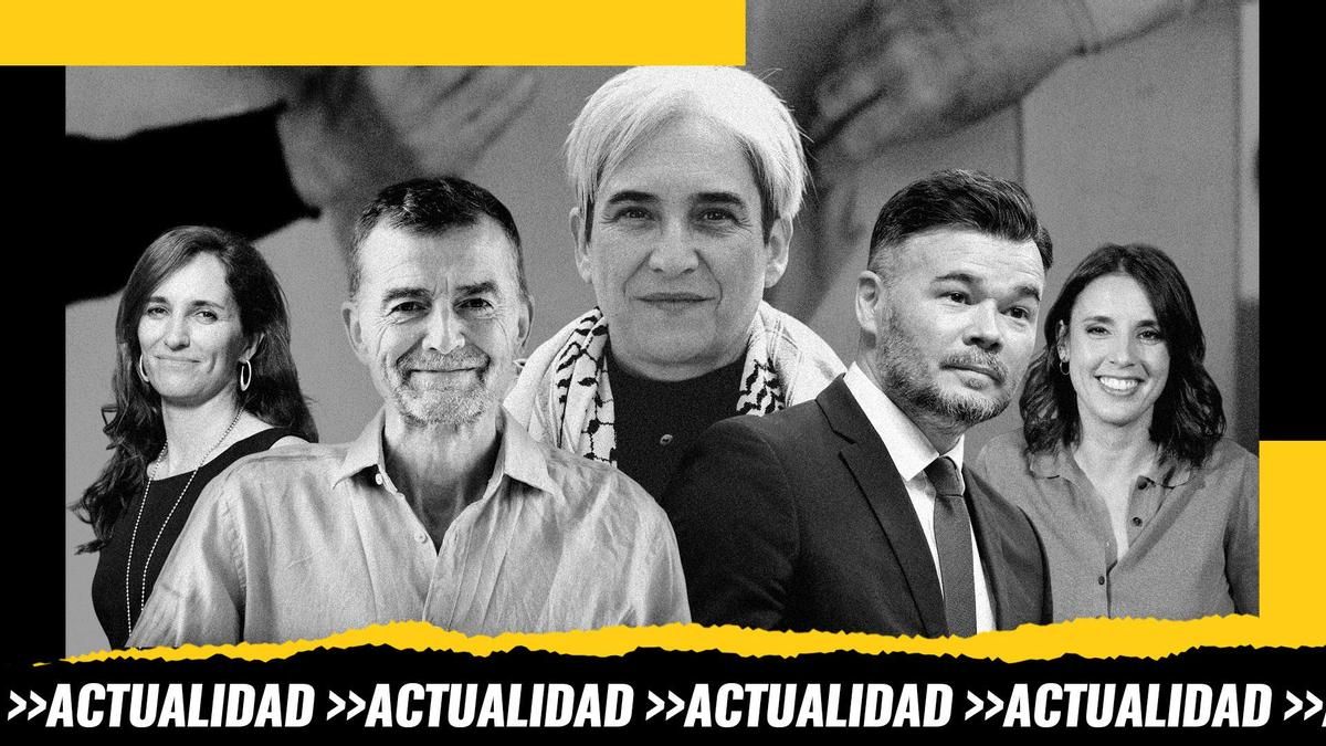 Políticos a la izquierda del PSOE: Mónica García, Antonio Maíllo, Ada Colau, Gabriel Rufián e Irene Montero
