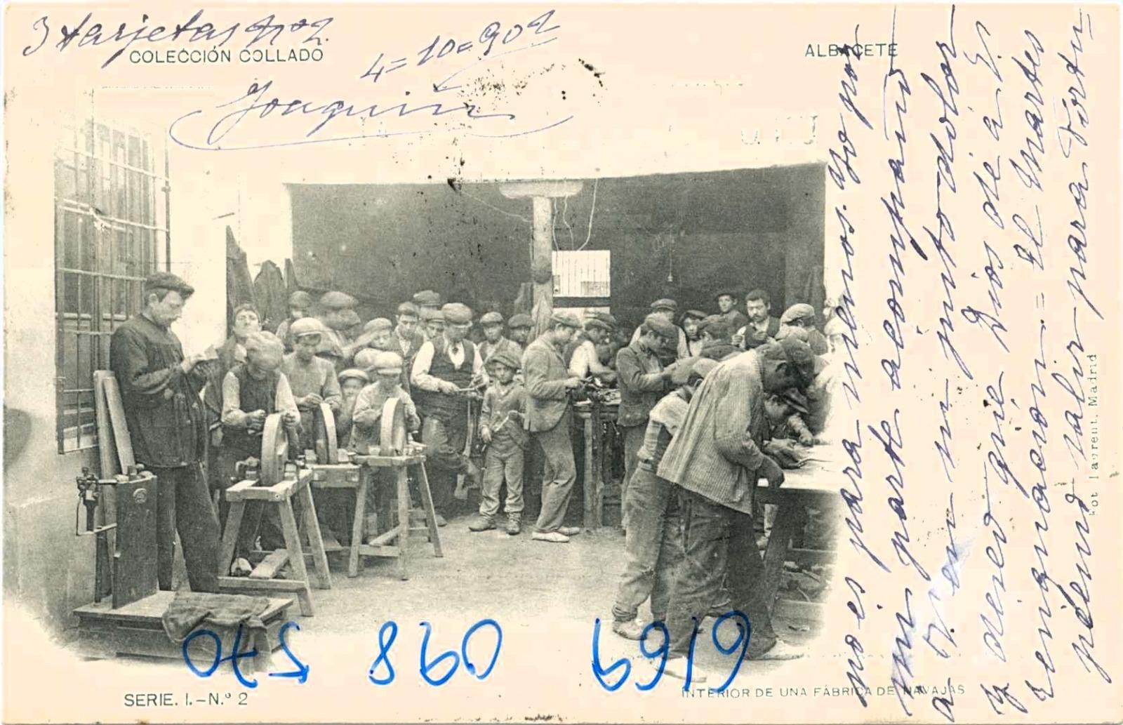 Postal de un taller cuchillero de la Colección Collado