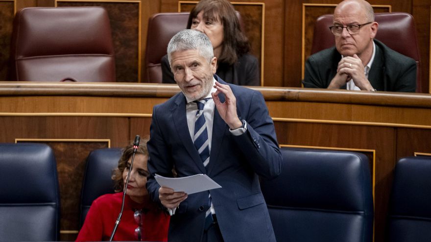 El ministro del Interior, Fernando Grande-Marlaska, interviene durante la sesión plenaria en el Congreso de los Diputados