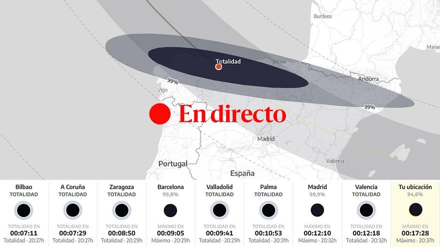 El eclipse, en directo: mapas y gráficos para no perderte ningún detalle