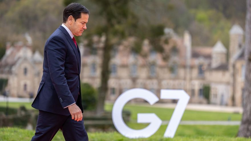 El secretario de Estado de EEUU, Marco Rubio, a su llegada con los ministros de Exteriores del G7.