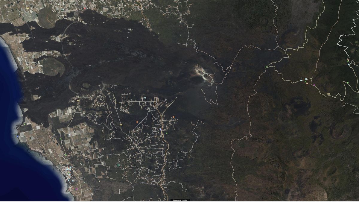Zona afectada por las coladas de la última erupción en Cumbre Vieja. GRAFCAN