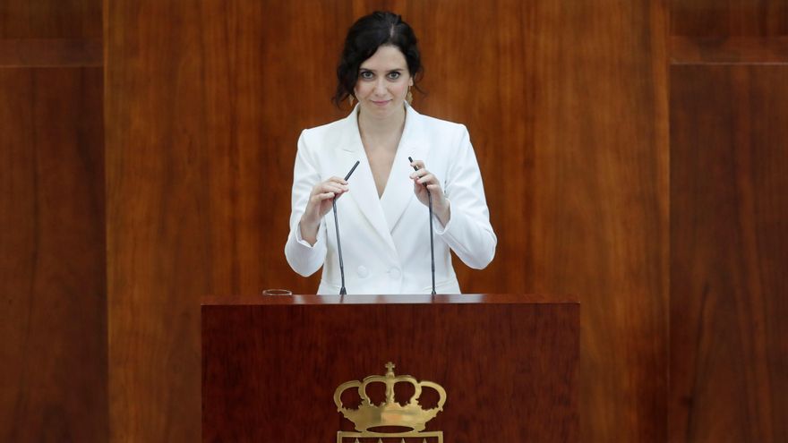 La presidenta en funciones y candidata a la Presidencia de la Comunidad de Madrid, Isabel Díaz Ayuso, expone su programa de gobierno