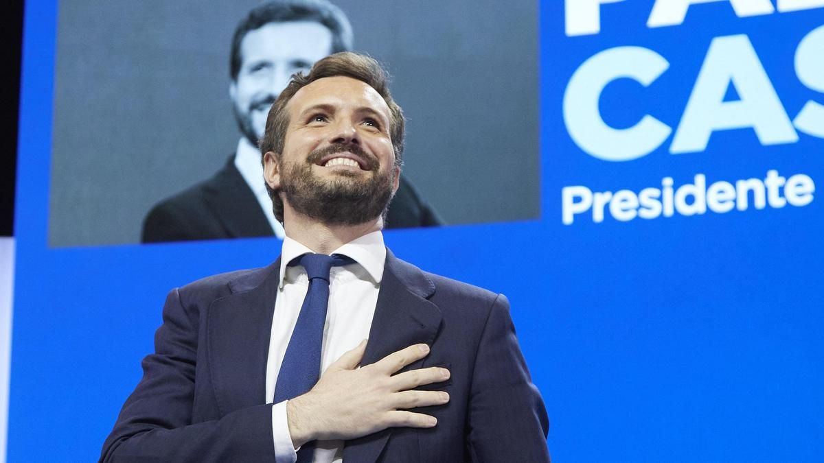 El presidente saliente, Pablo Casado, en su intervención en el XX Congreso extraordinario del PP.